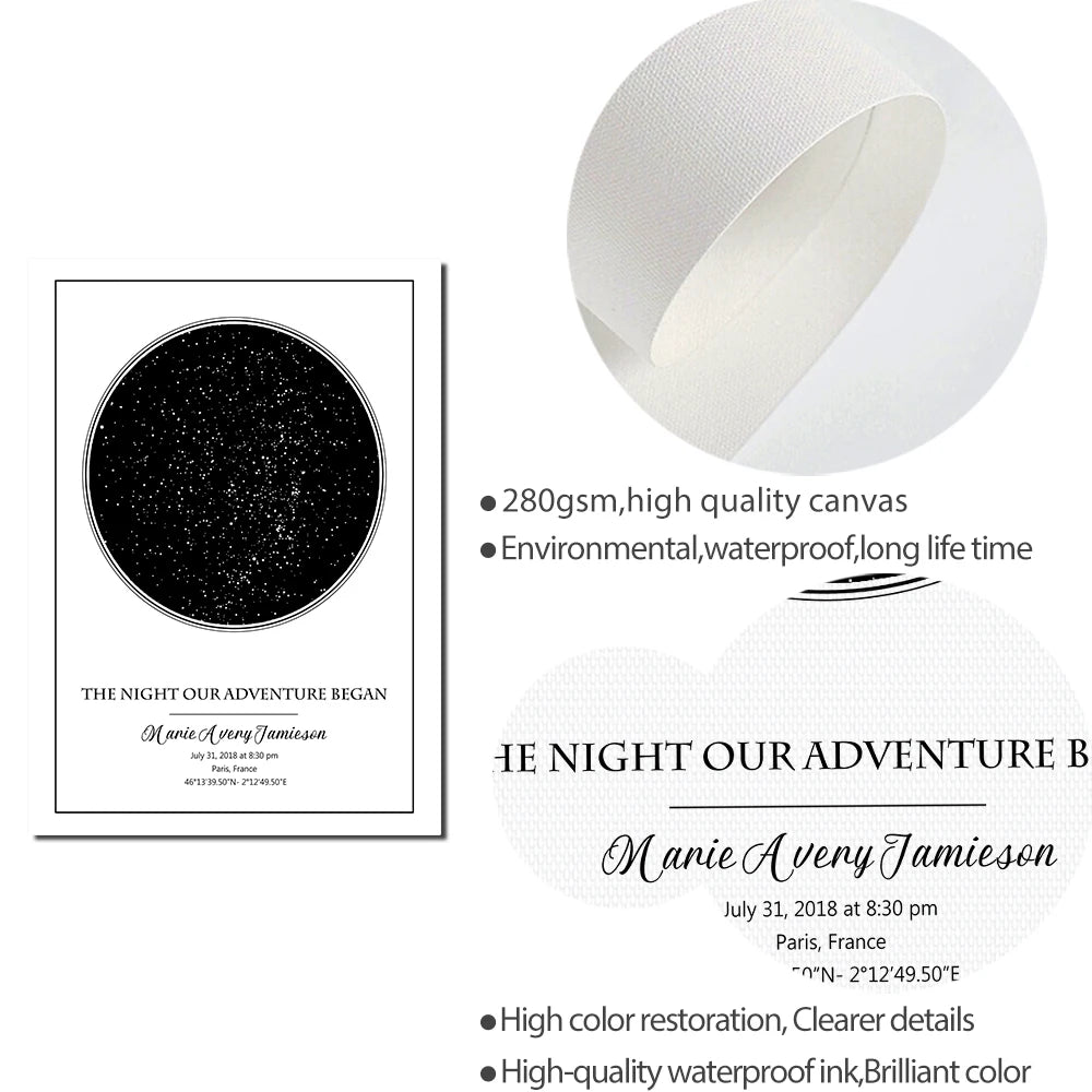Personalized Star Map Poster Birth Marriage Gift Custom Art Print Canvas Painting Night Sky Wall Picture Bedroom Home Decor
