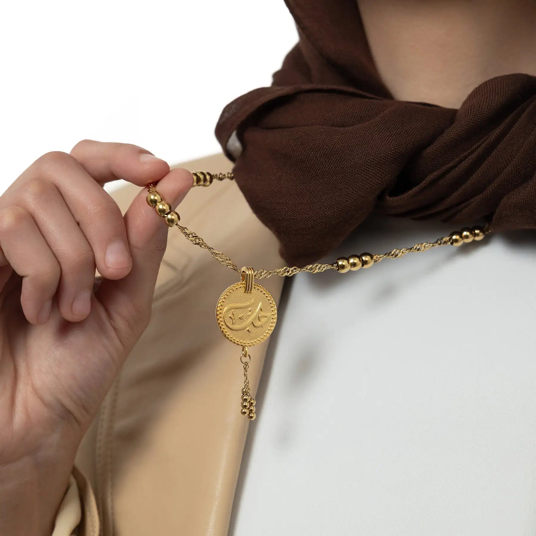 "Maktub" Vintage Coin Necklace Circle Chain Pendant Gold beads Women's Necklace Islamic Jewelry Muslim Pendants Eid Gift for Mom
