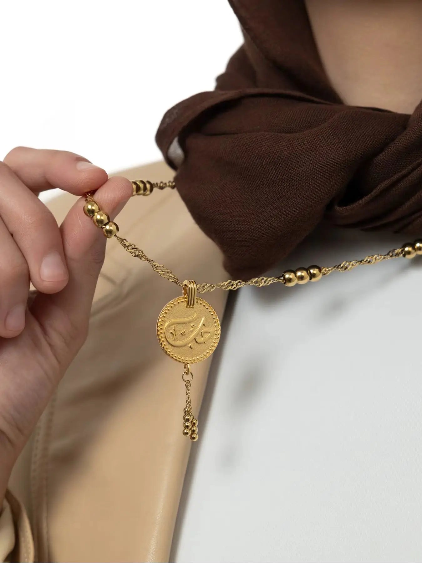 "Maktub" Vintage Coin Necklace Circle Chain Pendant Gold beads Women's Necklace Islamic Jewelry Muslim Pendants Eid Gift for Mom