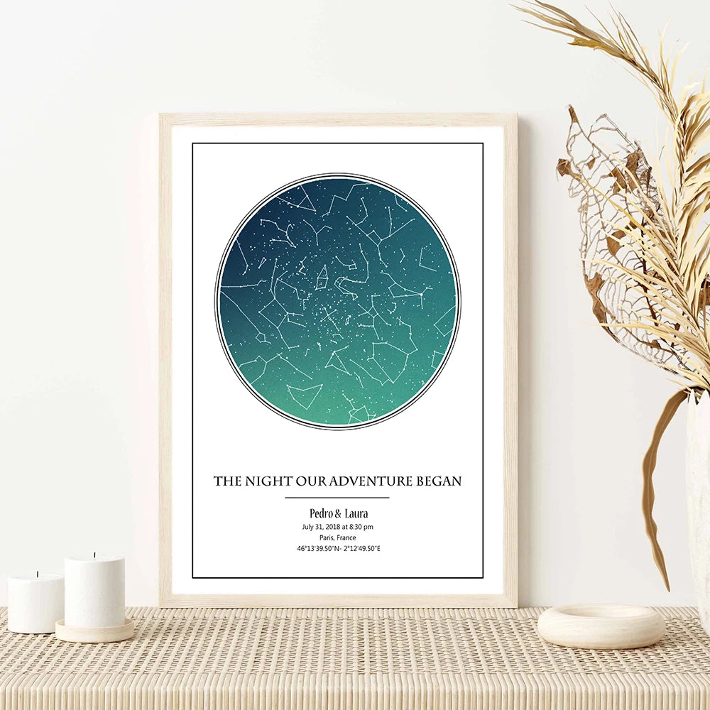 Personalized Star Map Poster Birth Marriage Gift Custom Art Print Canvas Painting Night Sky Wall Picture Bedroom Home Decor