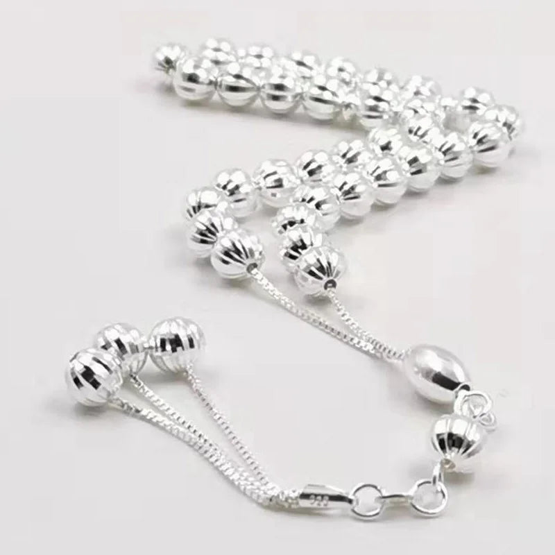 100% Real 925 sterling silvers Tasbih pure silvers Rosary 33beads Muslim bracelet islamic Ramadan Eid gift turky Jewelry