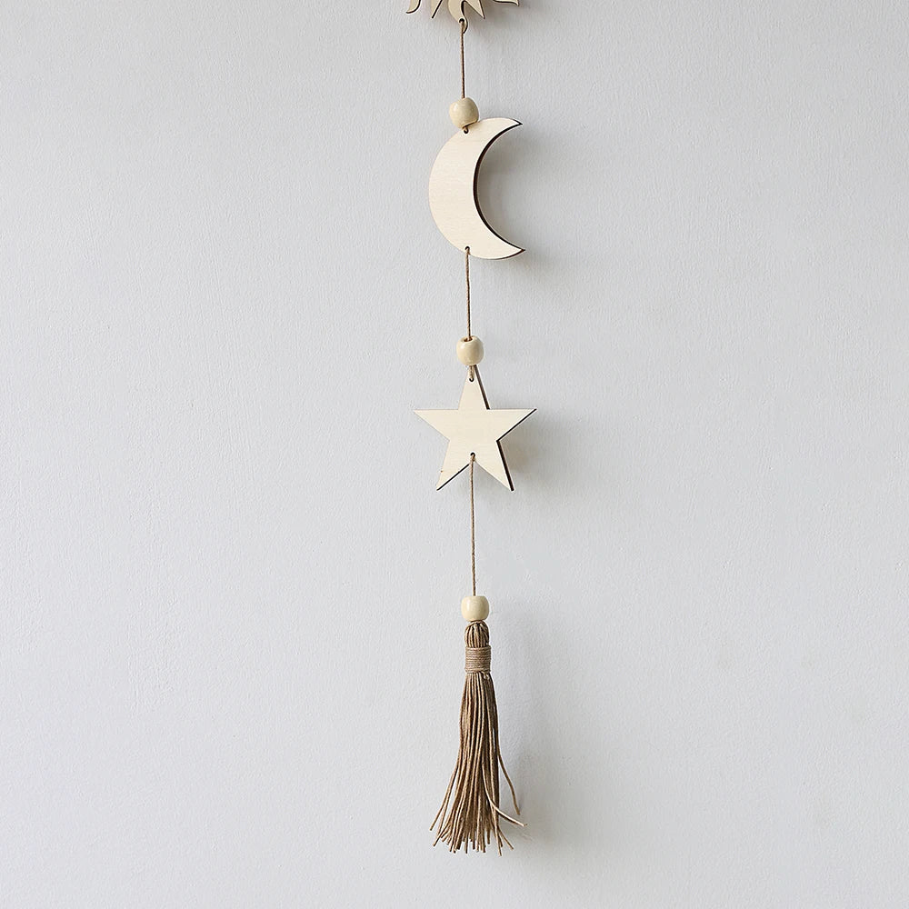 Wooden Moon Phase Wall Hanging Ramadan Decoration Boho Home Wall Decor Moon Garland  Bedroom Living Room Nursery Gift
