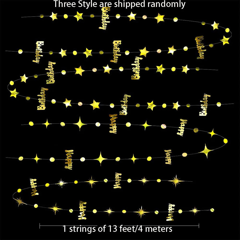 Gold EID Party Decorations Happy Birthday Banners Circle Twinkle Star Garland Metallic Tinsel Banners Hanging Streamer Backdrop