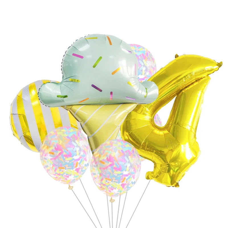7 Piece Set Donut Ice Cream Five-Pointed Star Aluminum Mold Candy Confetti Balloon Baby Shower Girl Birthday Party Decoration