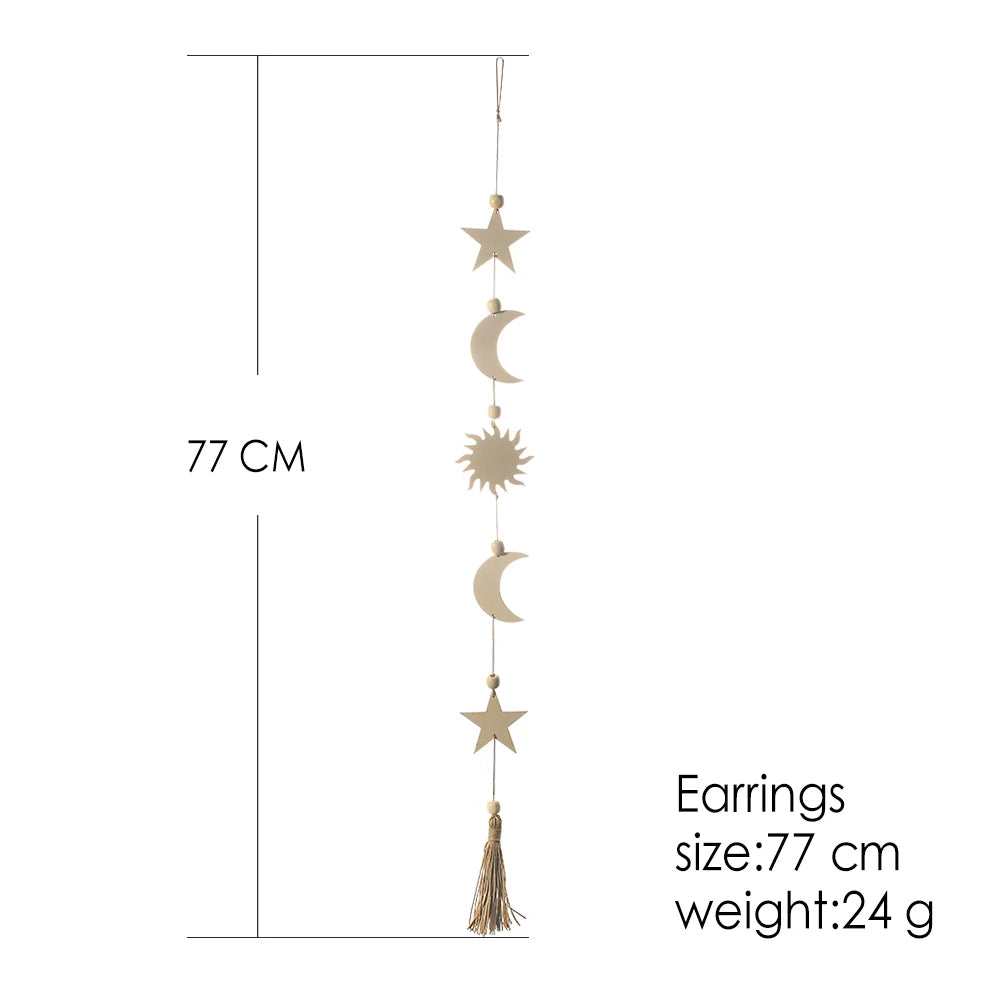 Wooden Moon Phase Wall Hanging Ramadan Decoration Boho Home Wall Decor Moon Garland  Bedroom Living Room Nursery Gift