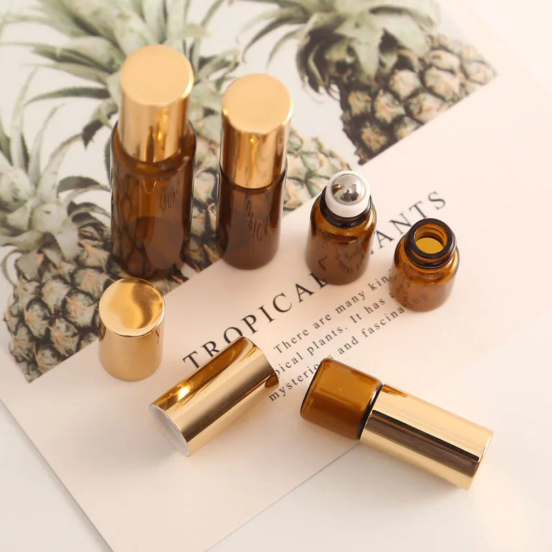 100pcs 1ML2ML 3ML 5ML Amber Rollon Roller Bottle for Essential Oils Refillable Perfume Bottle Deodorant Containers