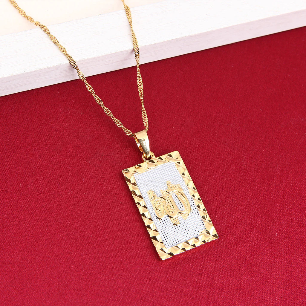 24K Gold Color Islamic Allah Pendant Necklace Religious Muslim Chain Jewelry