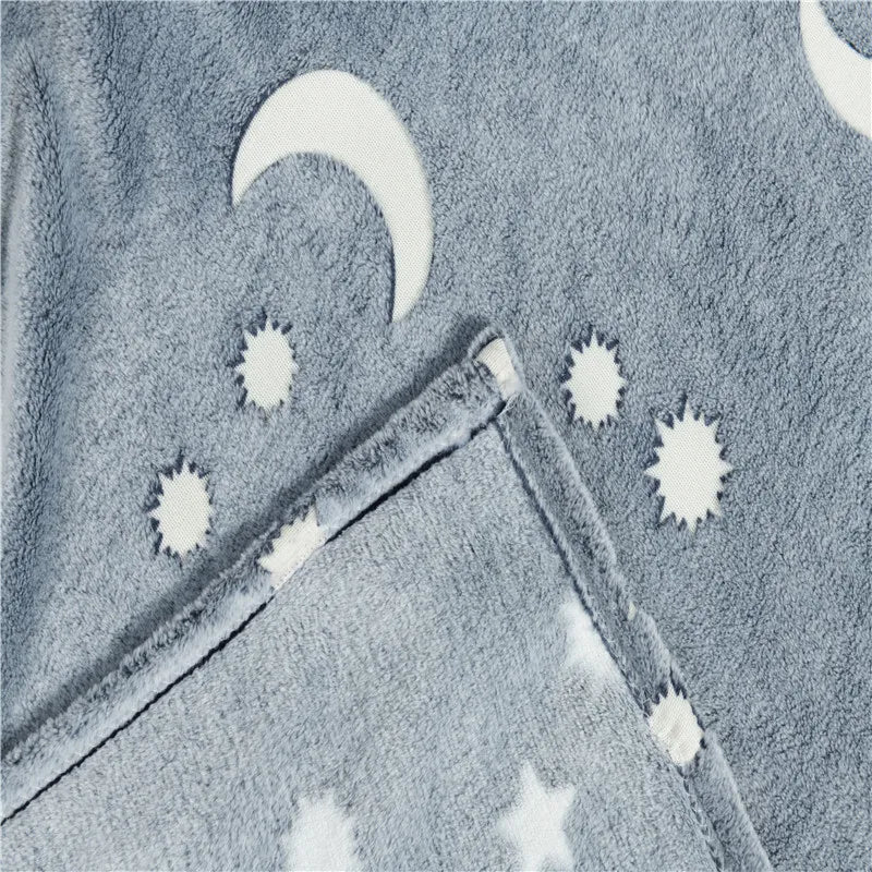 Magical Luminous Flannel Throw Blankets Night Fluorescent Fluffy Kids Blanket Star Moon Warm Sofa Bedspread Nap Leisure Covering