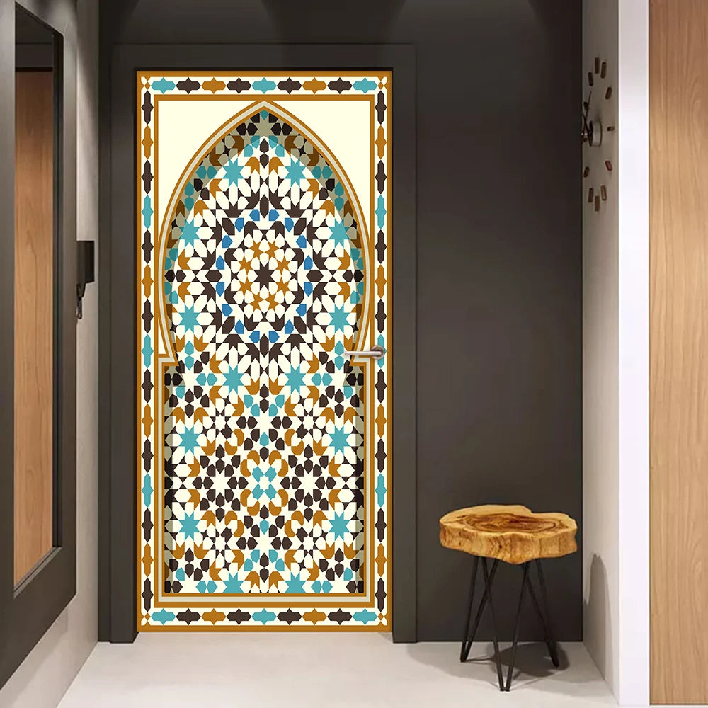 2pcs/set Muslim Great Mosque of Mecca Door Sticker Home Decor Art Mural Living Room Porch Wall Stickers Peel & Sticker Wallpaper