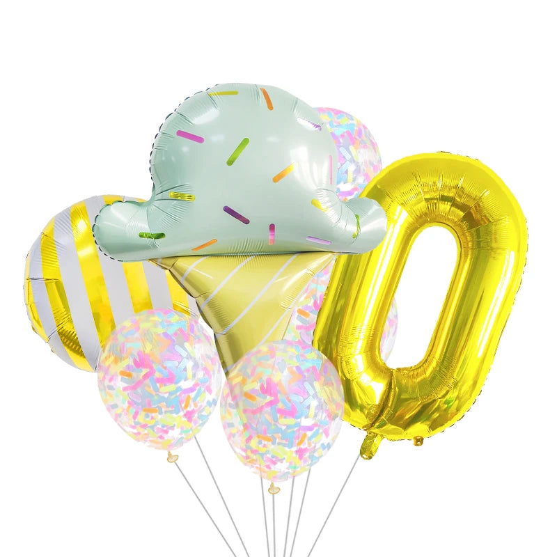 7 Piece Set Donut Ice Cream Five-Pointed Star Aluminum Mold Candy Confetti Balloon Baby Shower Girl Birthday Party Decoration