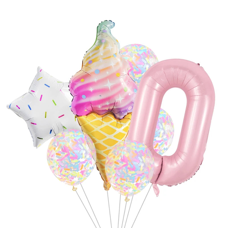 7 Piece Set Donut Ice Cream Five-Pointed Star Aluminum Mold Candy Confetti Balloon Baby Shower Girl Birthday Party Decoration