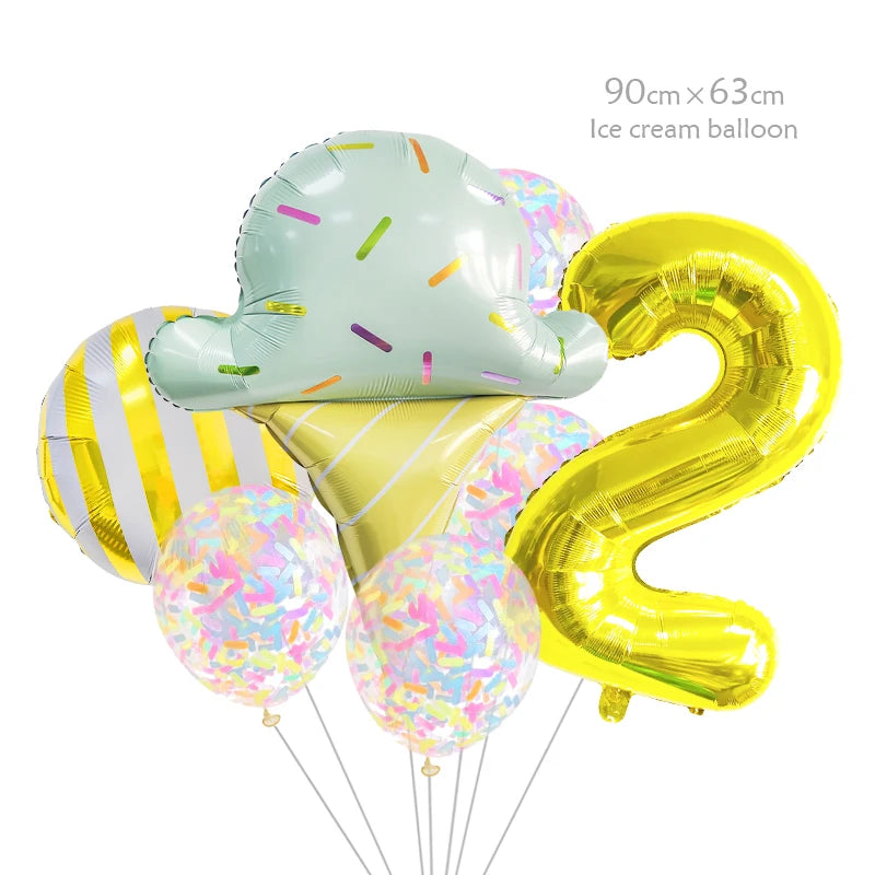 7 Piece Set Donut Ice Cream Five-Pointed Star Aluminum Mold Candy Confetti Balloon Baby Shower Girl Birthday Party Decoration