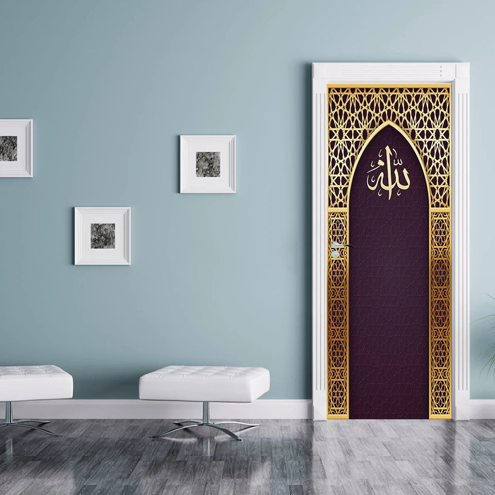 Arabic Style Religious Door frame Papier Peint Mural 3D Home Decor Living Room Door Wall Stickers Peel & Sticker Vinly Wallpaper