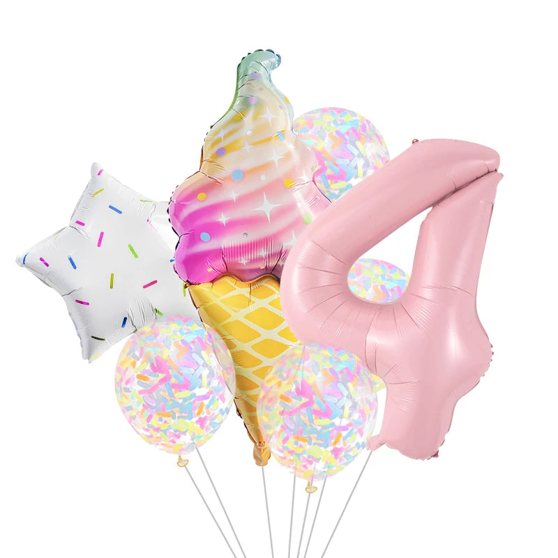 7 Piece Set Donut Ice Cream Five-Pointed Star Aluminum Mold Candy Confetti Balloon Baby Shower Girl Birthday Party Decoration