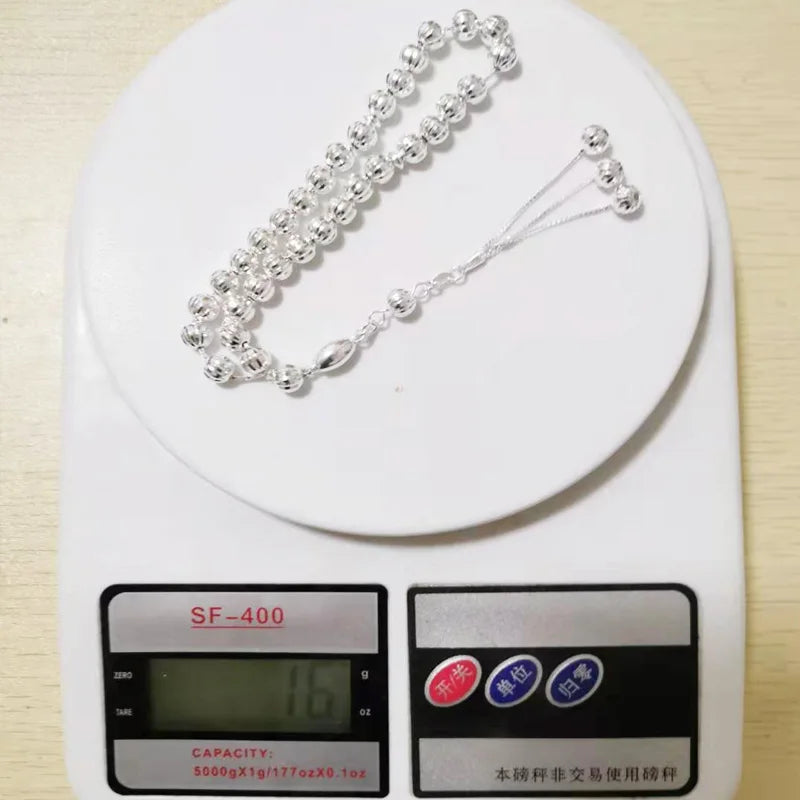 100% Real 925 sterling silvers Tasbih pure silvers Rosary 33beads Muslim bracelet islamic Ramadan Eid gift turky Jewelry