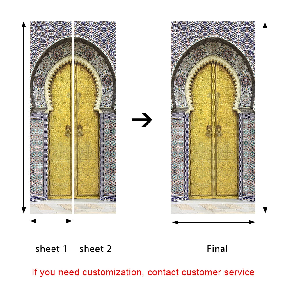 2pcs/set Muslim Great Mosque of Mecca Door Sticker Home Decor Art Mural Living Room Porch Wall Stickers Peel & Sticker Wallpaper
