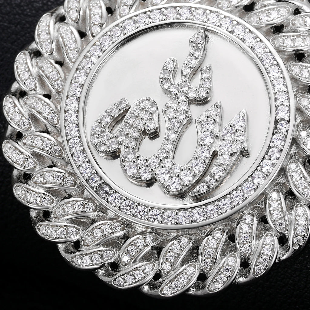 925 Sterling Silver Muslim Islam Allah Pendant Necklace Full Crystal Iced Out Chain Necklace Religious For Mens Hip Hop Jewelry</strong><br><br>