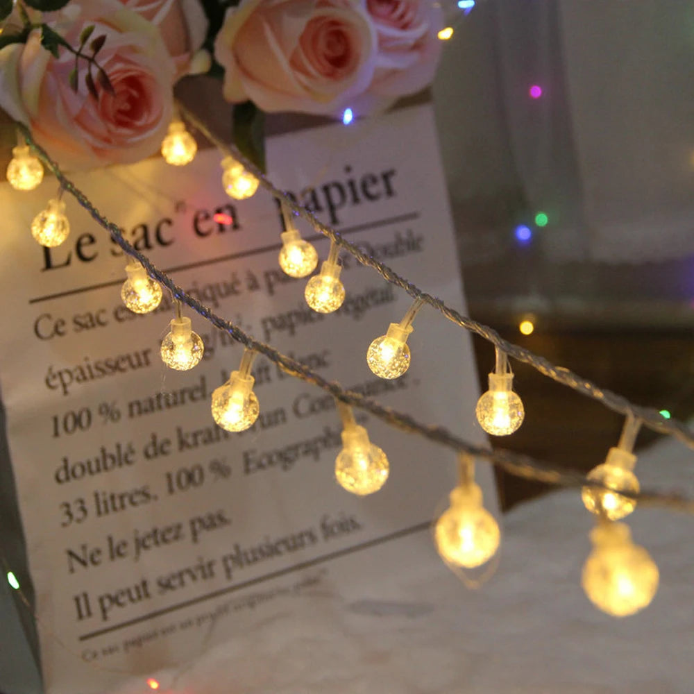 1.5M 3M 6M LED Crystal Ball Garland String Lights Flash Indoor Holiday Lamp 10/20/40 LED Fairy Lights Battery/USB Operated