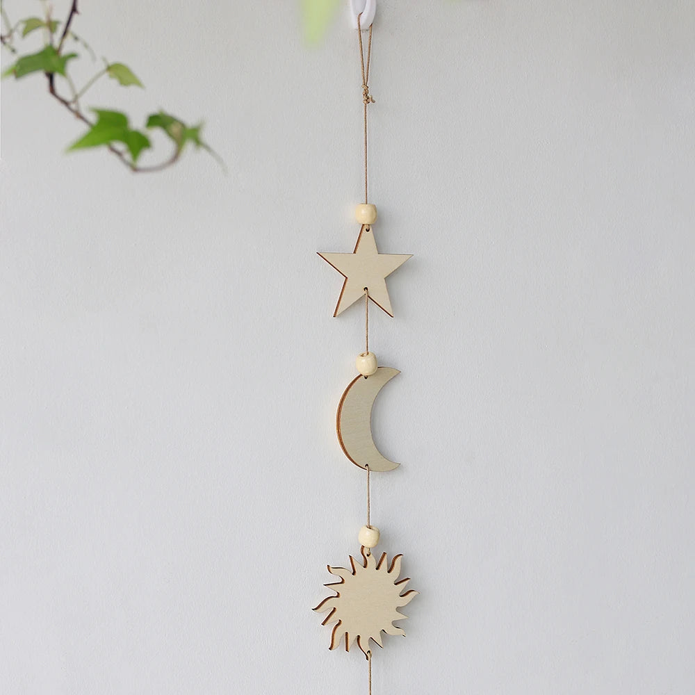 Wooden Moon Phase Wall Hanging Ramadan Decoration Boho Home Wall Decor Moon Garland  Bedroom Living Room Nursery Gift