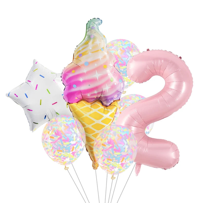 7 Piece Set Donut Ice Cream Five-Pointed Star Aluminum Mold Candy Confetti Balloon Baby Shower Girl Birthday Party Decoration