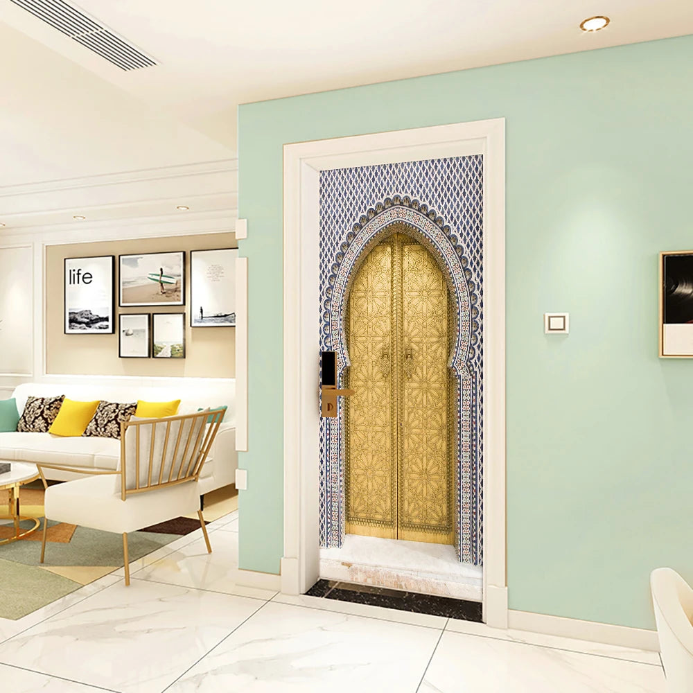 2pcs/set Muslim Great Mosque of Mecca Door Sticker Home Decor Art Mural Living Room Porch Wall Stickers Peel & Sticker Wallpaper