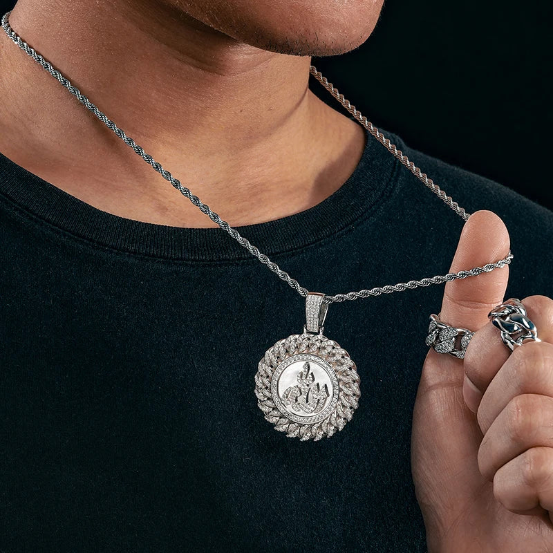 925 Sterling Silver Muslim Islam Allah Pendant Necklace Full Crystal Iced Out Chain Necklace Religious For Mens Hip Hop Jewelry</strong><br><br>