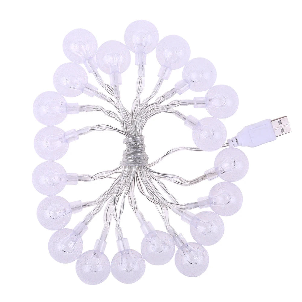 1.5M 3M 6M LED Crystal Ball Garland String Lights Flash Indoor Holiday Lamp 10/20/40 LED Fairy Lights Battery/USB Operated