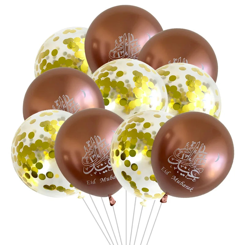10pcs Eid al Adha Mubarak Balloons Decoration 2024 Gurban Festival Muslim Sheep Hajj Mubarak Decor Banner Star Moon Balloon