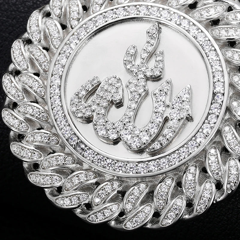 925 Sterling Silver Muslim Islam Allah Pendant Necklace Full Crystal Iced Out Chain Necklace Religious For Mens Hip Hop Jewelry</strong><br><br>