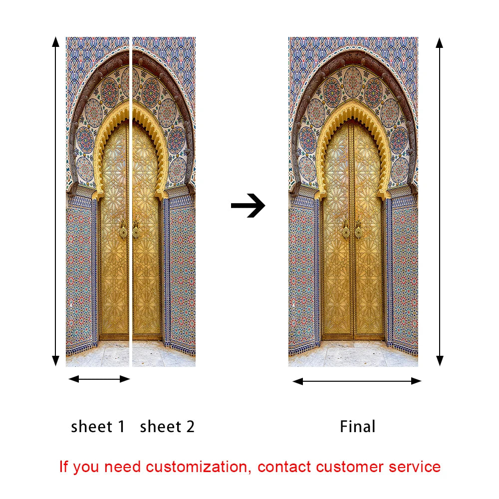 2pcs/set Muslim Great Mosque of Mecca Door Sticker Home Decor Art Mural Living Room Porch Wall Stickers Peel & Sticker Wallpaper