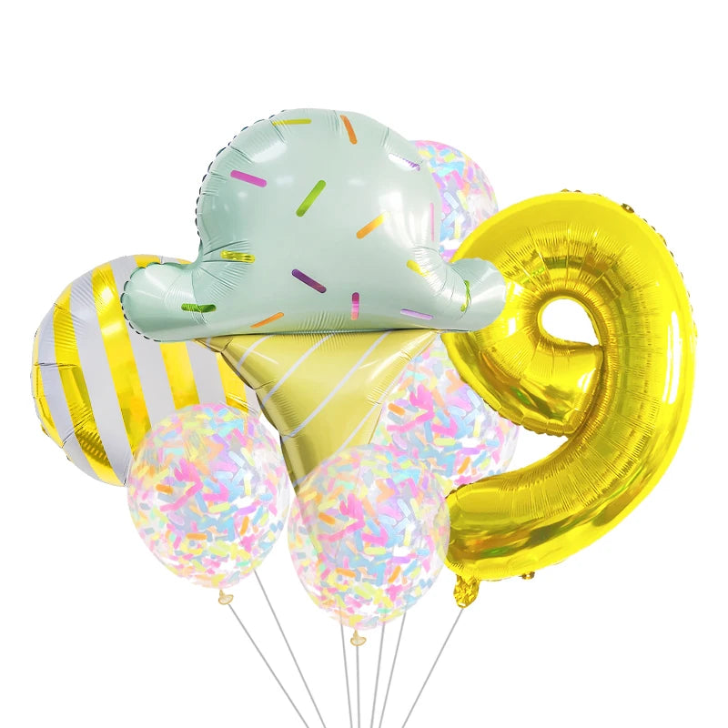 7 Piece Set Donut Ice Cream Five-Pointed Star Aluminum Mold Candy Confetti Balloon Baby Shower Girl Birthday Party Decoration