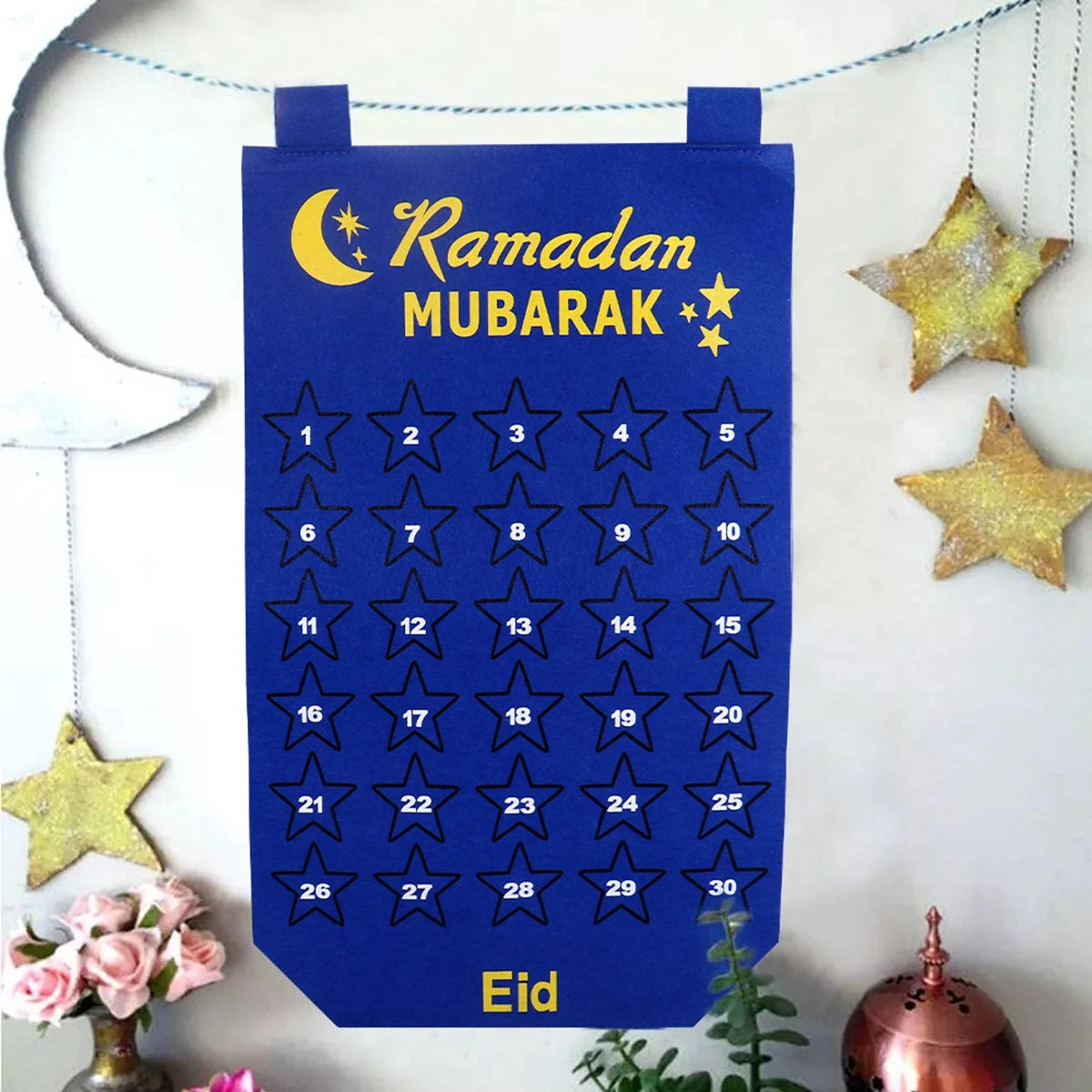 DIY Eid Mubarak Felt Ramadan Calendar With Pocket for Kids Gifts Countdown Calendrier Ramadan 2025 Kareem Muslim Party Decor