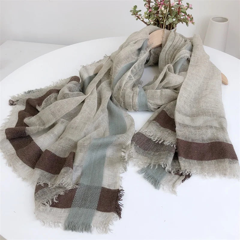Autumn And Winter Wool Acrylic Blend Scarfs For Ladies 100*200 Checkered TurbansFor Women