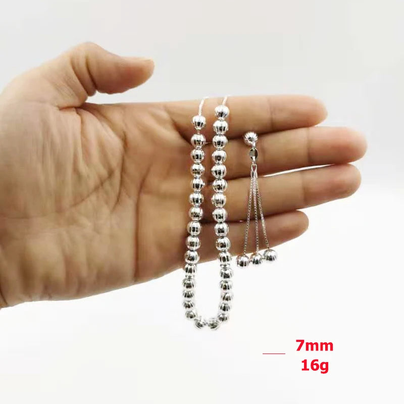 100% Real 925 sterling silvers Tasbih pure silvers Rosary 33beads Muslim bracelet islamic Ramadan Eid gift turky Jewelry