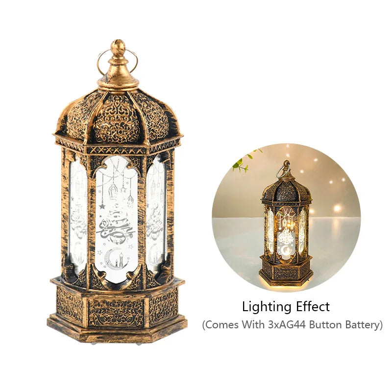 1pc Eid Mubarak Lantern Antique Small Lamp LED Lanterns Islamic Holiday Ramadan Kareem Decoration for Home Decor Table Ornament