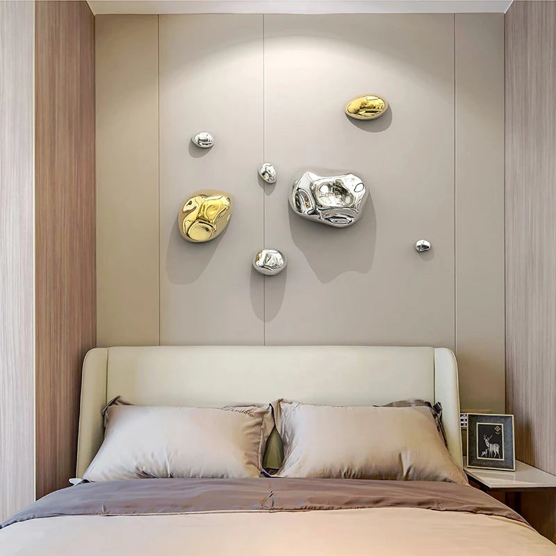 Background Wall Hanging Silver Stone Abstract Three-dimensional Handicraft Pendant Living Room Wall Decoration Accessories
