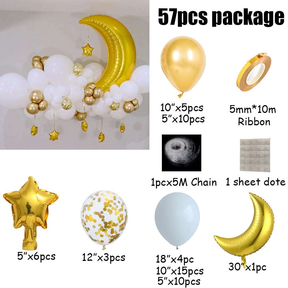 EID MUBARAK Moon Star Balloons Garland Arch Kit Navy Blue Balloon Ramadan Decoration for Islamic Muslim Mubarak Party Supplies