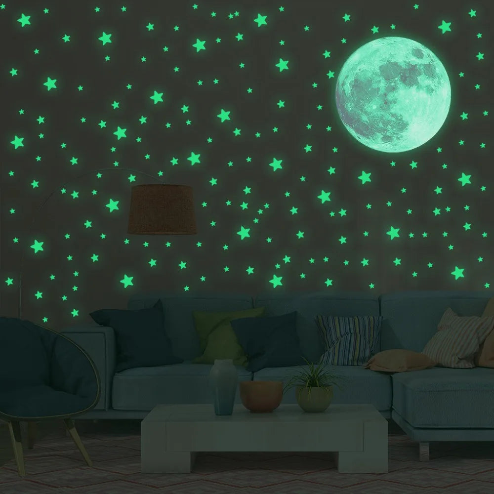 1Set 3D Bubble Stars Moon Dots Self-adhesive Luminous Wall Sticker Kids Bedroom DIY Decal Glow In Dark Fluorescent Decoration
