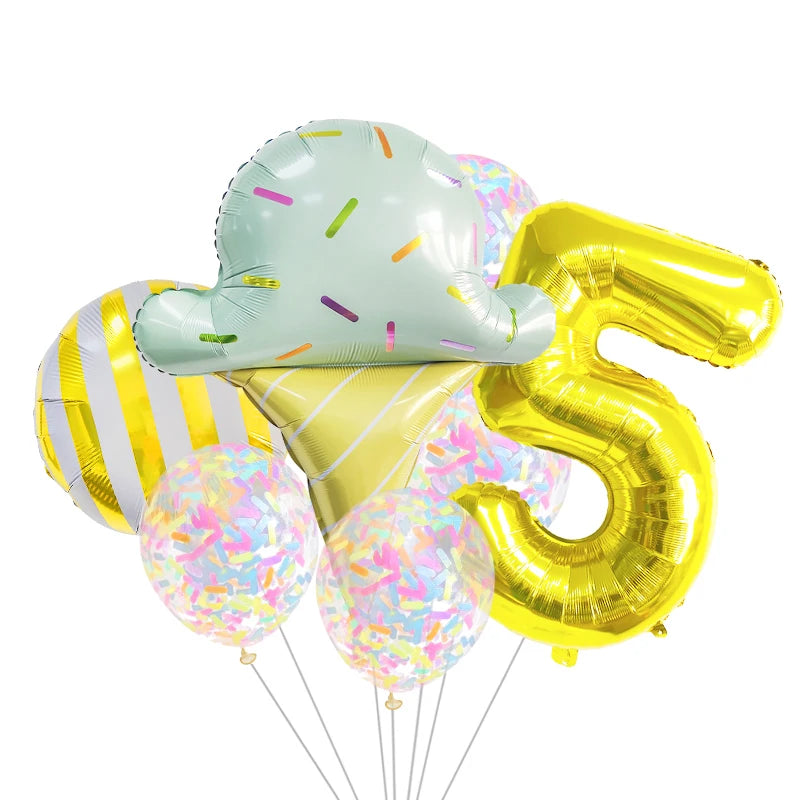 7 Piece Set Donut Ice Cream Five-Pointed Star Aluminum Mold Candy Confetti Balloon Baby Shower Girl Birthday Party Decoration
