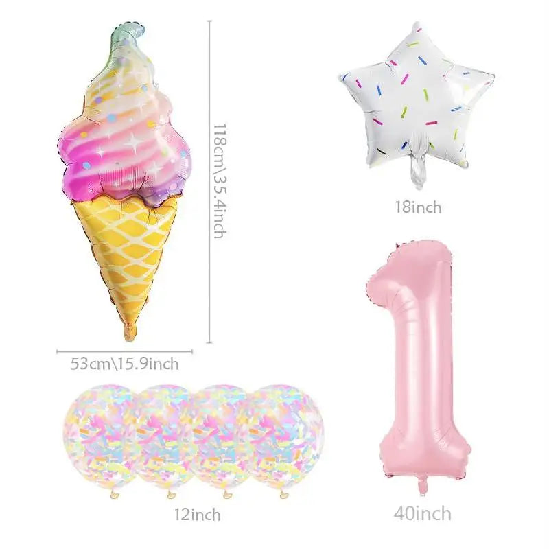 7 Piece Set Donut Ice Cream Five-Pointed Star Aluminum Mold Candy Confetti Balloon Baby Shower Girl Birthday Party Decoration