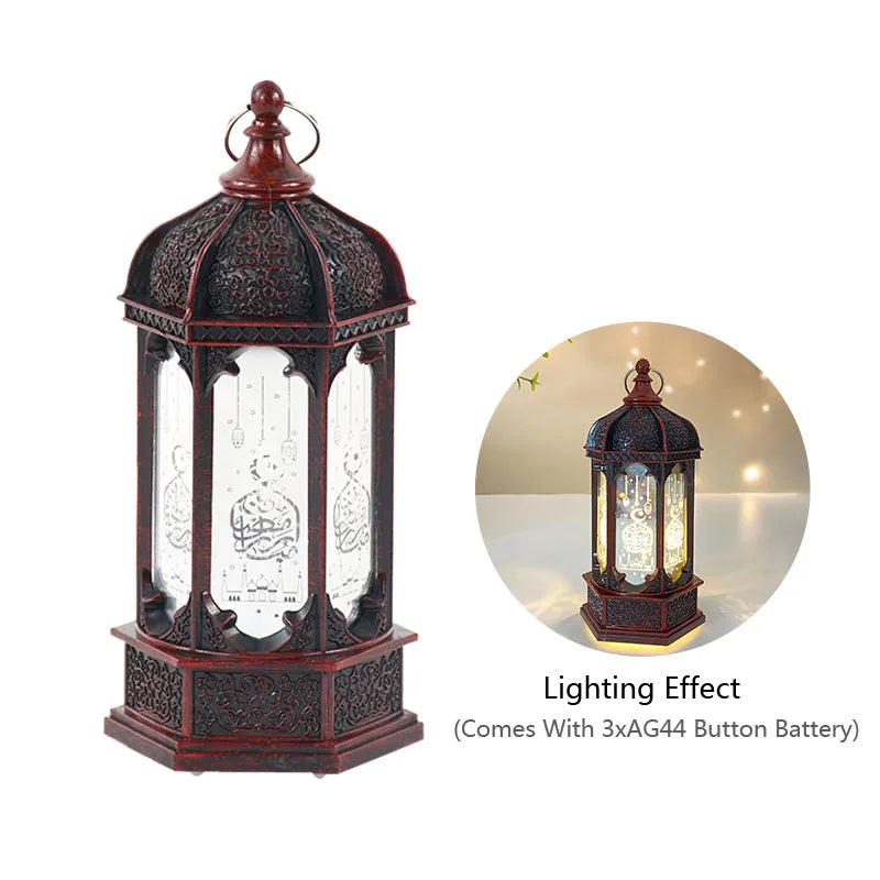 1pc Eid Mubarak Lantern Antique Small Lamp LED Lanterns Islamic Holiday Ramadan Kareem Decoration for Home Decor Table Ornament