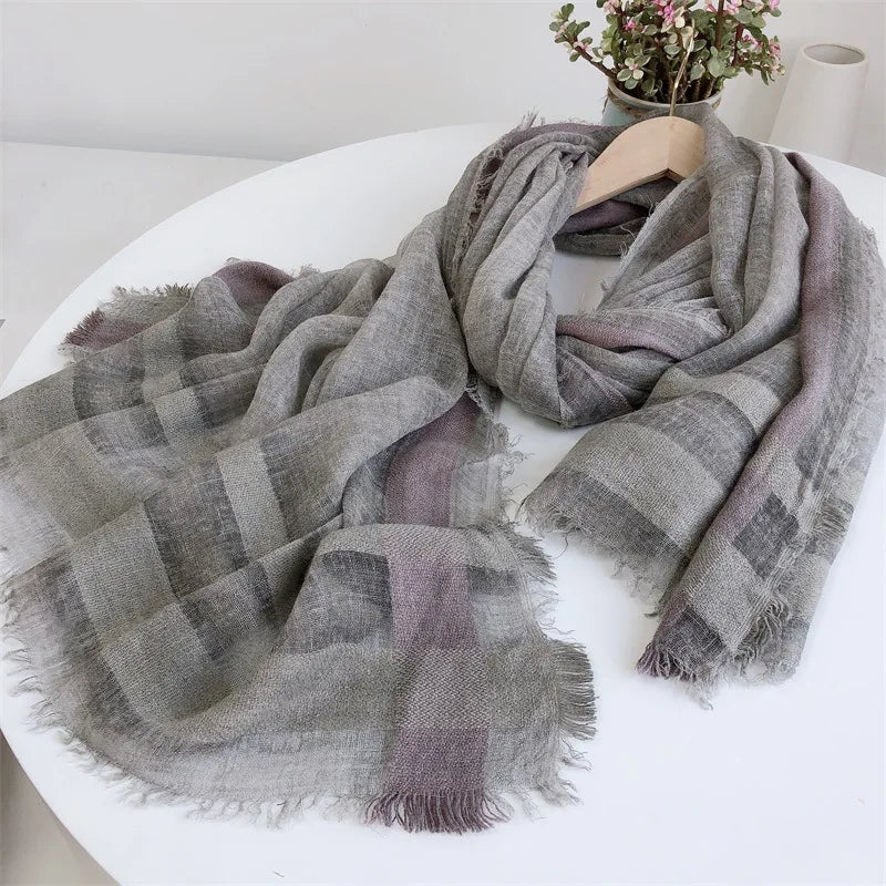Autumn And Winter Wool Acrylic Blend Scarfs For Ladies 100*200 Checkered TurbansFor Women