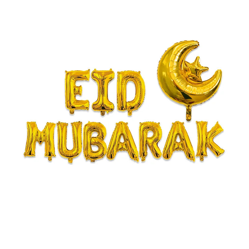 Eid Mubarak Balloons Ramadan Decoration 2024 Muslim Hajj Decor Ramadan Kareem Festival Banner Star Moon Foil Balloon