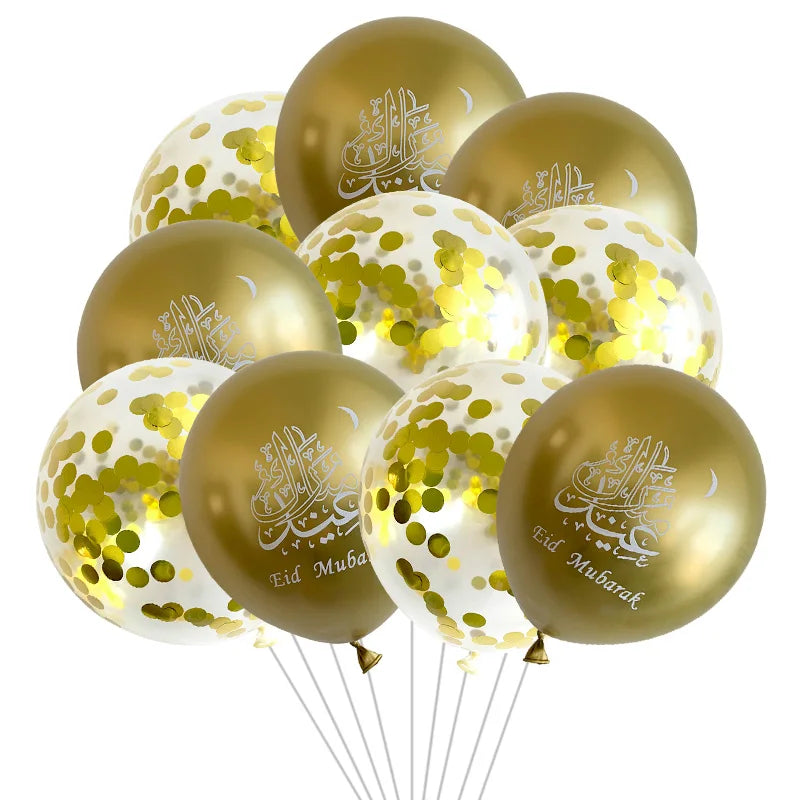 10pcs Eid al Adha Mubarak Balloons Decoration 2024 Gurban Festival Muslim Sheep Hajj Mubarak Decor Banner Star Moon Balloon