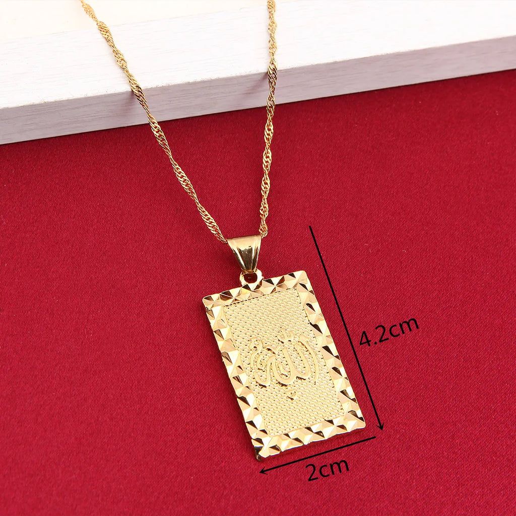 24K Gold Color Islamic Allah Pendant Necklace Religious Muslim Chain Jewelry