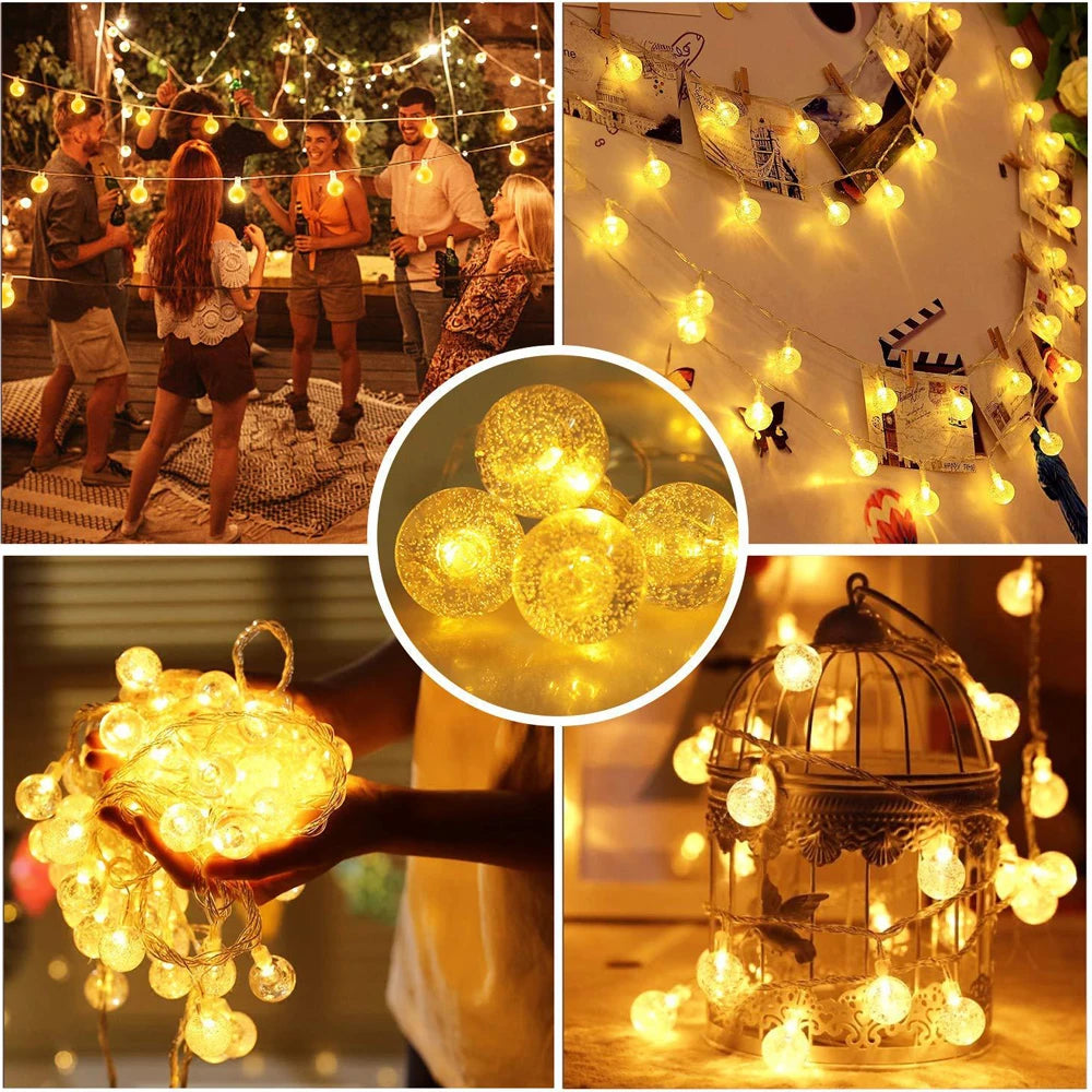 1.5M 3M 6M LED Crystal Ball Garland String Lights Flash Indoor Holiday Lamp 10/20/40 LED Fairy Lights Battery/USB Operated