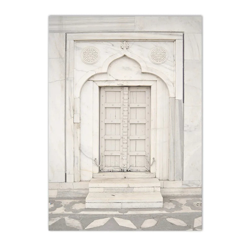 Islamic Beige Poster Architecture Canvas Print Mosque Morocco Door Flower Quotes Wall Art Painting Bohemia Picture Home Decor