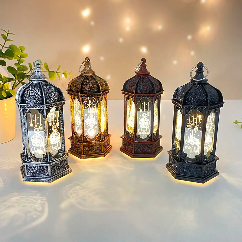 1pc Eid Mubarak Lantern Antique Small Lamp LED Lanterns Islamic Holiday Ramadan Kareem Decoration for Home Decor Table Ornament