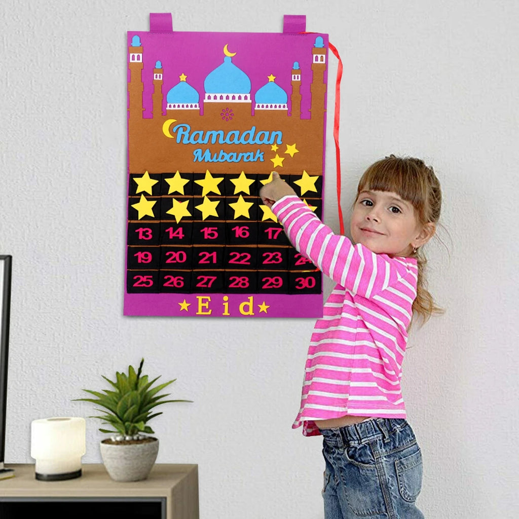 DIY Eid Mubarak Felt Ramadan Calendar With Pocket for Kids Gifts Countdown Calendrier Ramadan 2025 Kareem Muslim Party Decor