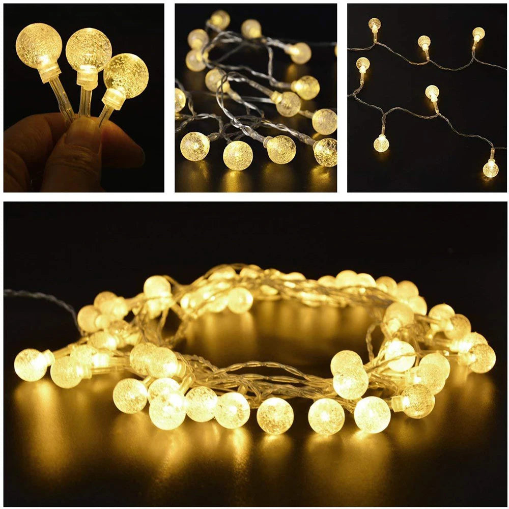 1.5M 3M 6M LED Crystal Ball Garland String Lights Flash Indoor Holiday Lamp 10/20/40 LED Fairy Lights Battery/USB Operated